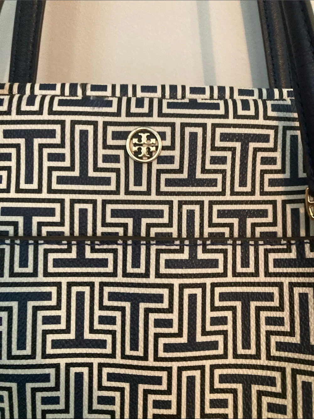 Tory Burch Black and White Signature Geometric Tote